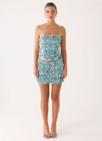 Alayna Sequin Mini Skirt - Aqua