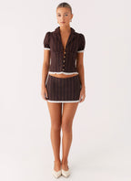 Bennett Button Up Top - Toffee Stripe