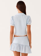 Bennett Button Up Top - Blue White Stripe