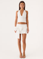 Emrie Bow Bubble Mini Skirt - White