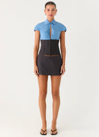 Harlee Poplin Suiting Top - Charcoal