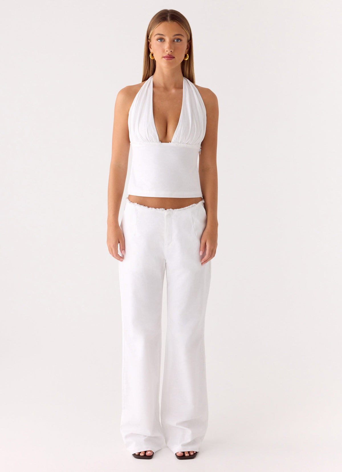 Josephina Linen Halter Top - White