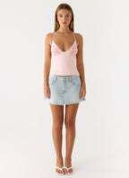 Leon Distressed Denim Mini Skirt - Light Blue Wash