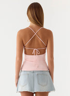 Leon Distressed Denim Mini Skirt - Light Blue Wash