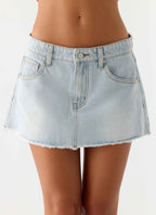 Leon Distressed Denim Mini Skirt - Light Blue Wash