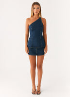 Maysa Low Rise Mini Skirt - Washed Denim