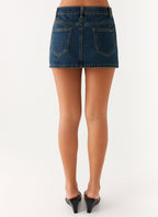Maysa Low Rise Mini Skirt - Washed Denim