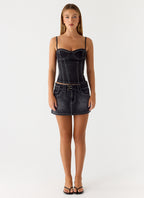 Nathan Super Low Rise Denim Mini Skirt - Washed Black