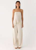 Rossi Hanky Hem Linen Top - Oatmeal