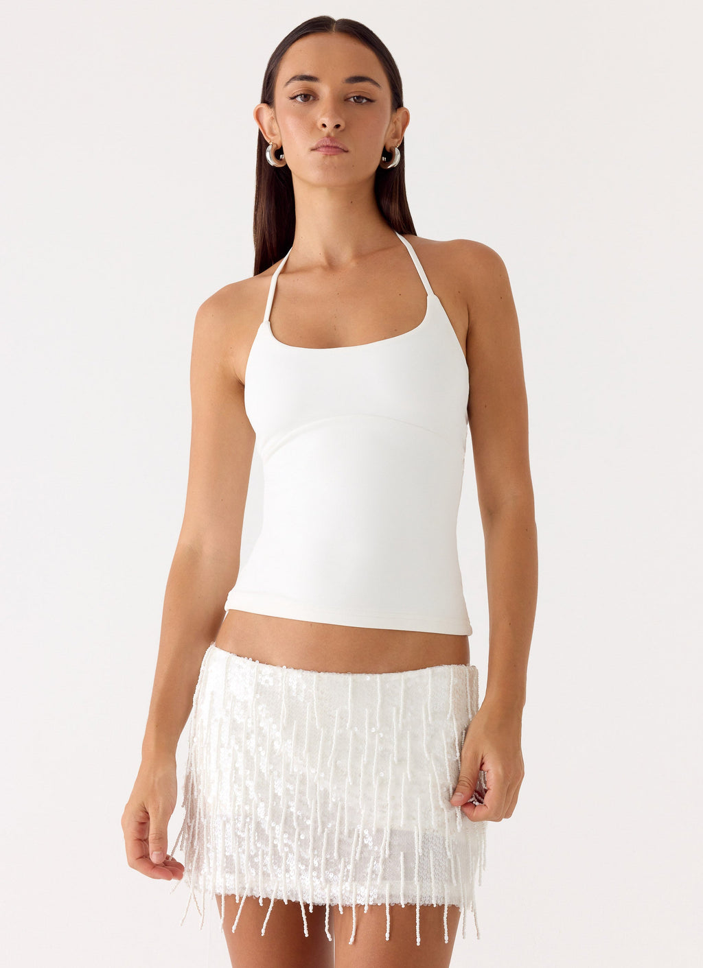 Siren Beaded Sequin Mini Skort - White