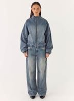 Waylon Denim Bomber Jacket - Mid Wash Blue
