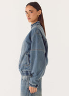 Waylon Denim Bomber Jacket - Mid Wash Blue