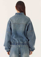 Waylon Denim Bomber Jacket - Mid Wash Blue