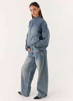 Waylon Denim Bomber Jacket - Mid Wash Blue
